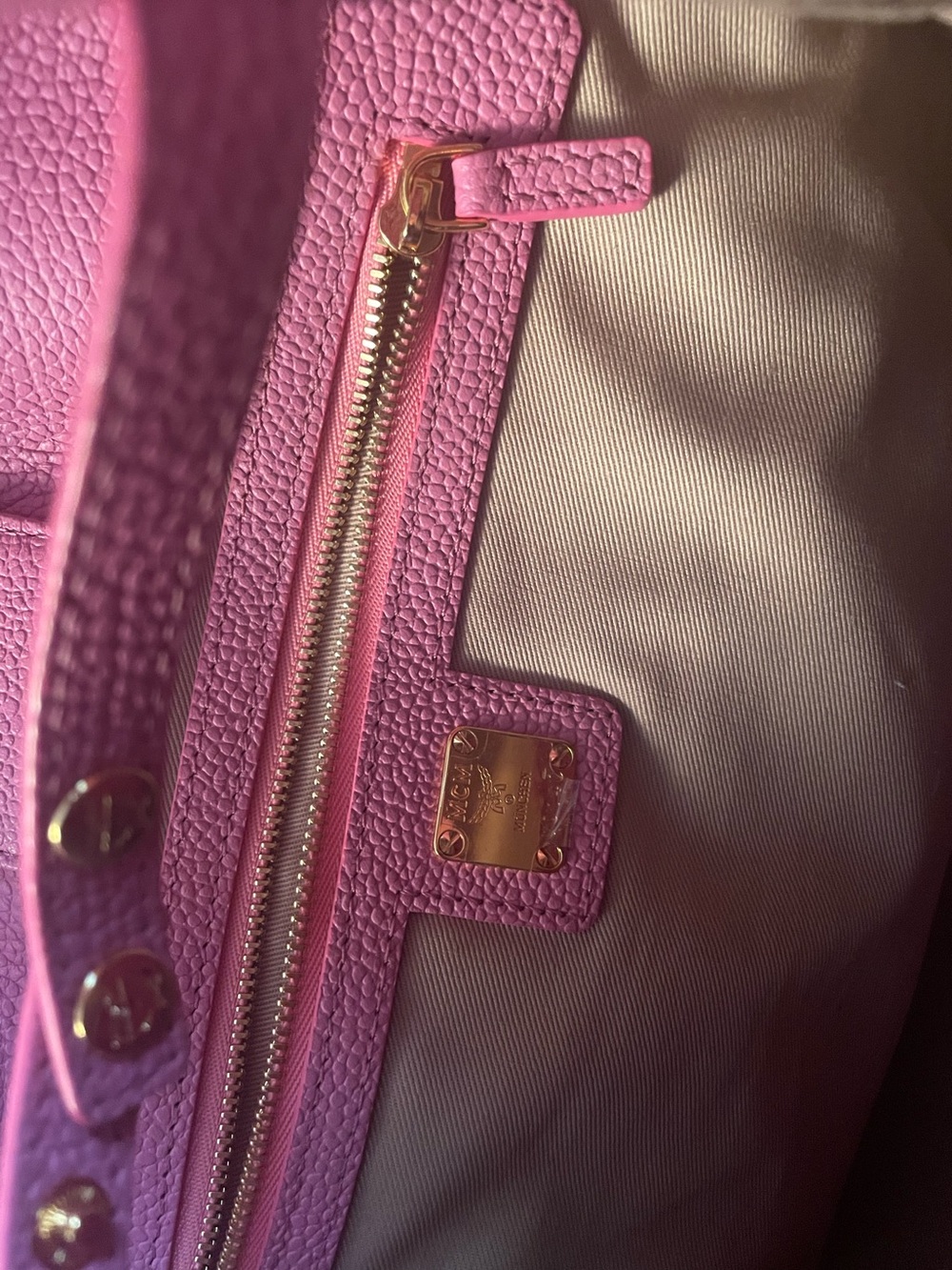 MCM Pink Visetos Signature Satchel with Gold Hardware - Picture 8 of 16